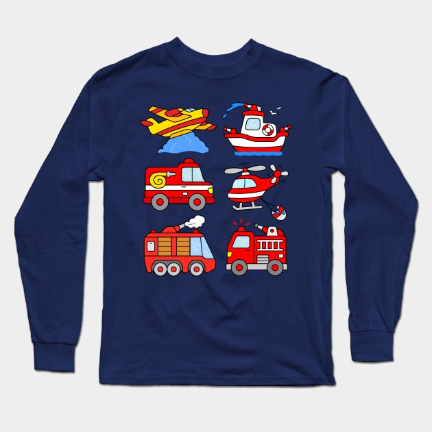 Toddler Firefighter Cars Firetrucks Kids Long Sleeve T-Shirt by samshirts